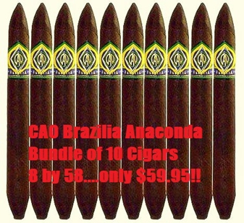 CAO Brazilia Anaconda Bundle of 10 Cigars (8 by 58)...only $69.95 WELL AGED!!!