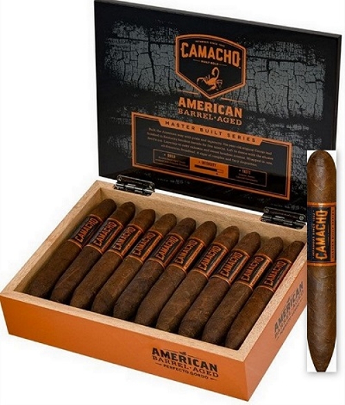 Camacho American Barrel Aged Perfecto Gordo with 5 Cigar Travel Humidor Packed with 5 Camacho Ecuador and 5 a Pack of Camacho Double Shock and a Torch Lighter