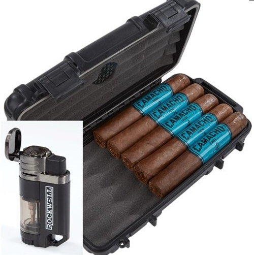 Camacho Ecuador Robusto 5 Pack with Travel Humidor and Torch Lighter