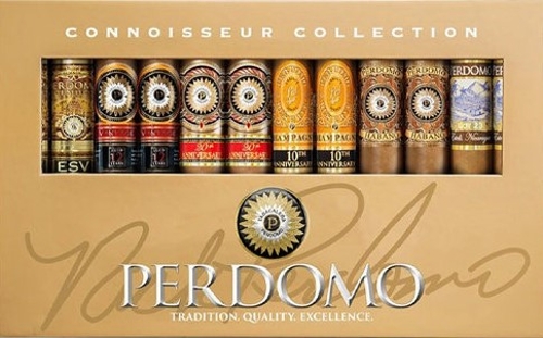 Perdomo Connoisseur Collection Connecticut 12 Cigar Sampler (Tan) with Perdomo Gift Set